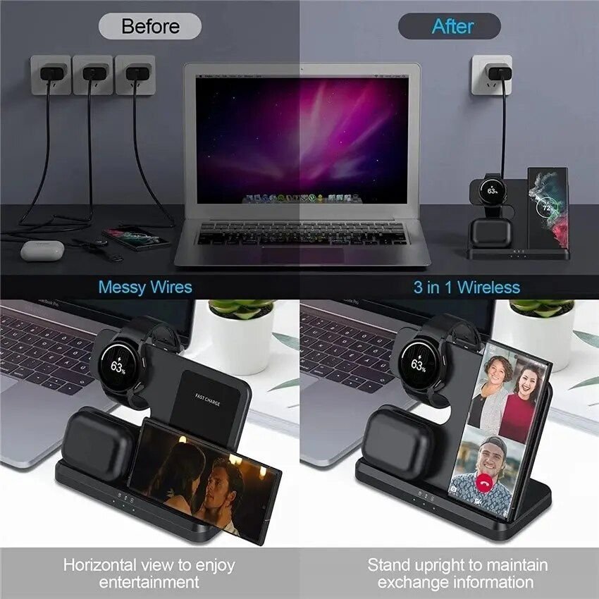 3-in-1 Wireless Charger Stand for Samsung S22, S21, S20, S10 Ultra; Note series; Galaxy Watch 5, 4; Active Buds 15W - Image 10