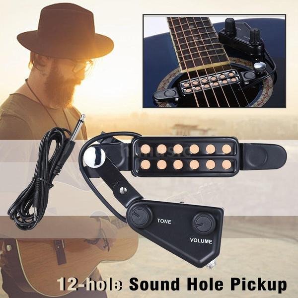 Music Tools 12-hole Acoustic Guitar Sound Hole Pickup Magnetic Transducer with Tone Volume Controller Audio Cable - Image 6